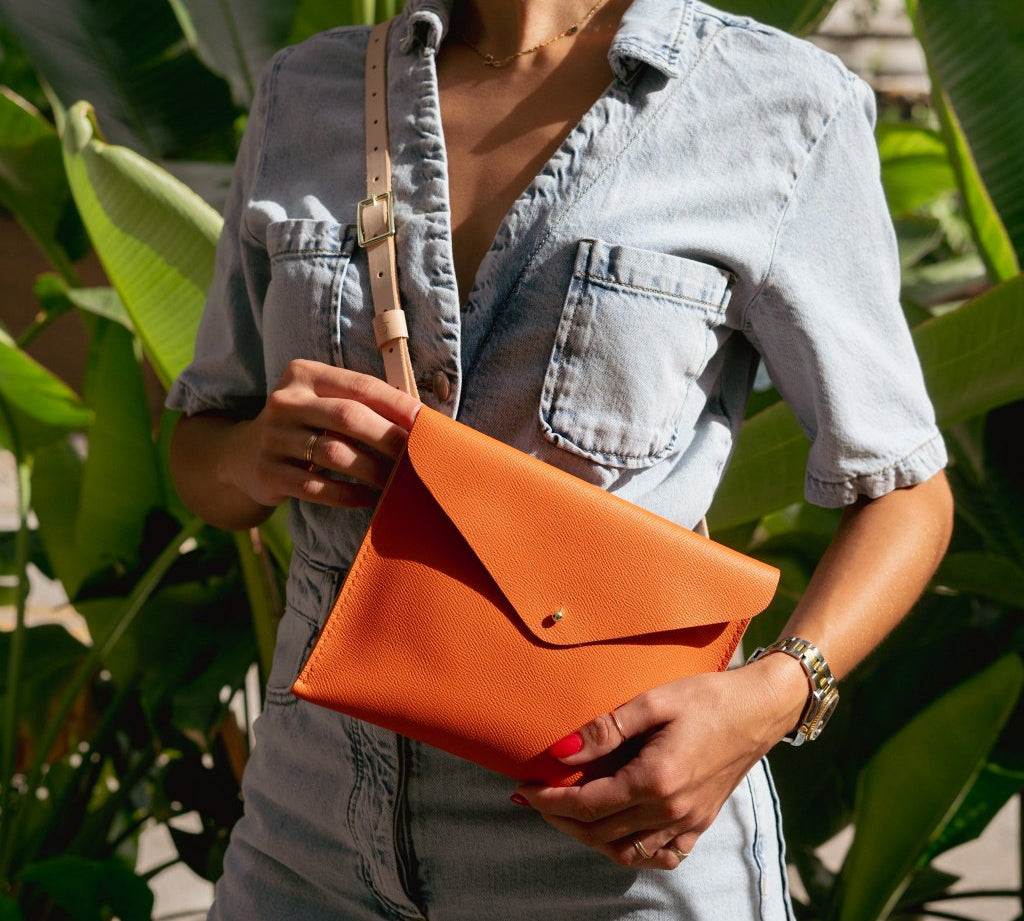 Cami Clutch Leather Handmade Orange | Ladicani Design