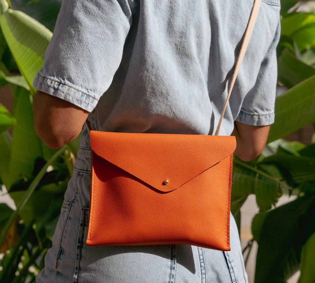 Cami Clutch Leather Handmade Orange | Ladicani Design